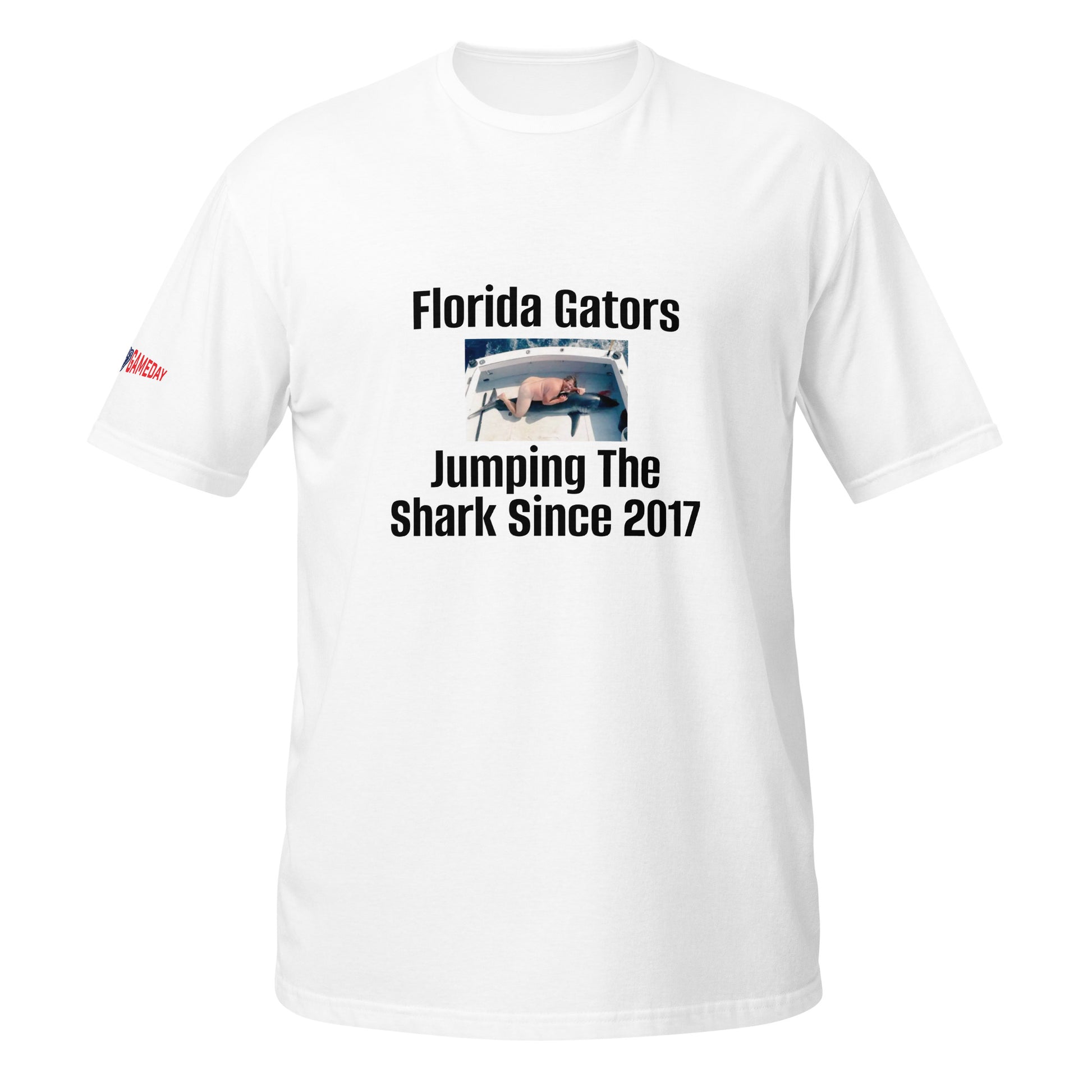 A Funny College Gameday shirt about University of Florida Gators Football and no Jim McElwain with a shark by Forever Game Day, a college football t-shirt store