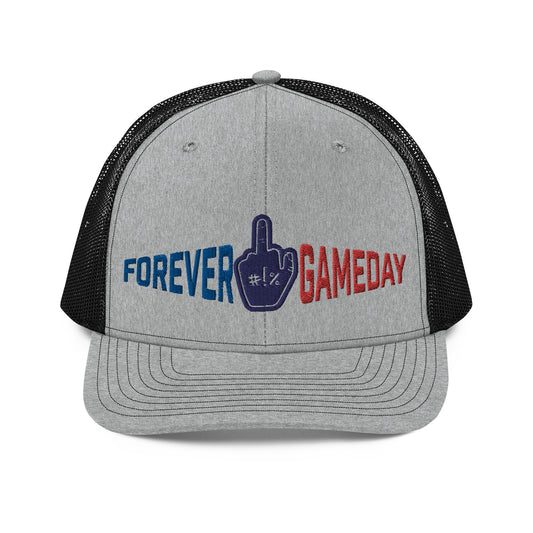 A Funny College Gameday hat with the Forever Game Day foam middle finger logo. Forever Game Day is a college football t-shirt store